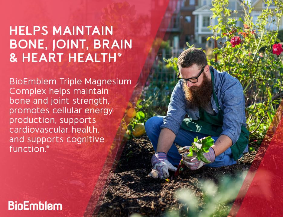 BioEmblem Triple Magnesium bottle top close-up showing easy-to-take capsules.