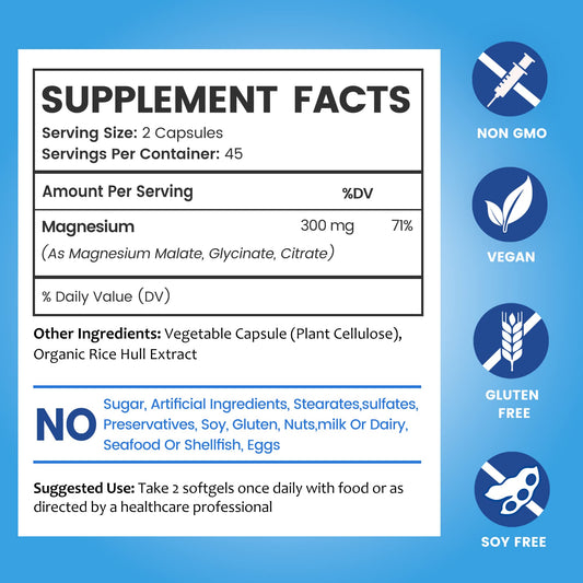 Closeup of BioEmblem triple magnesium capsules highlighting vegan capsules