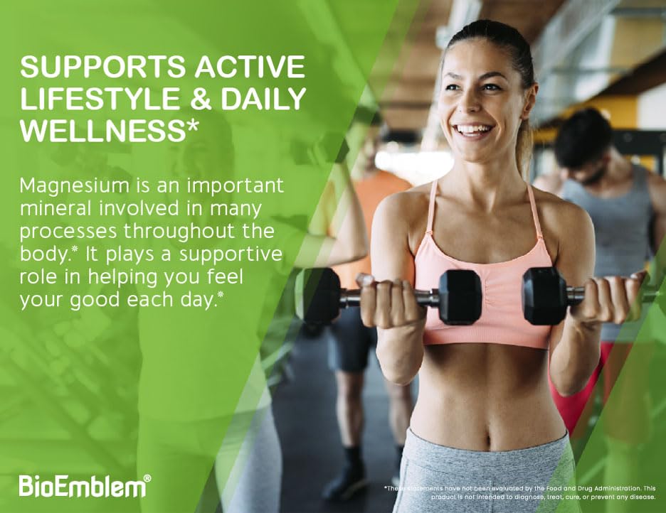 BioEmblem Triple Magnesium Complex bottle detail highlights vegan, non-GMO, gluten-free attributes.