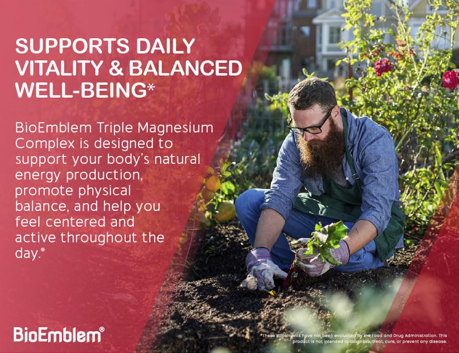 BioEmblem magnesium capsules with glass of water suggests easy daily intake and gentle stomach profile.
