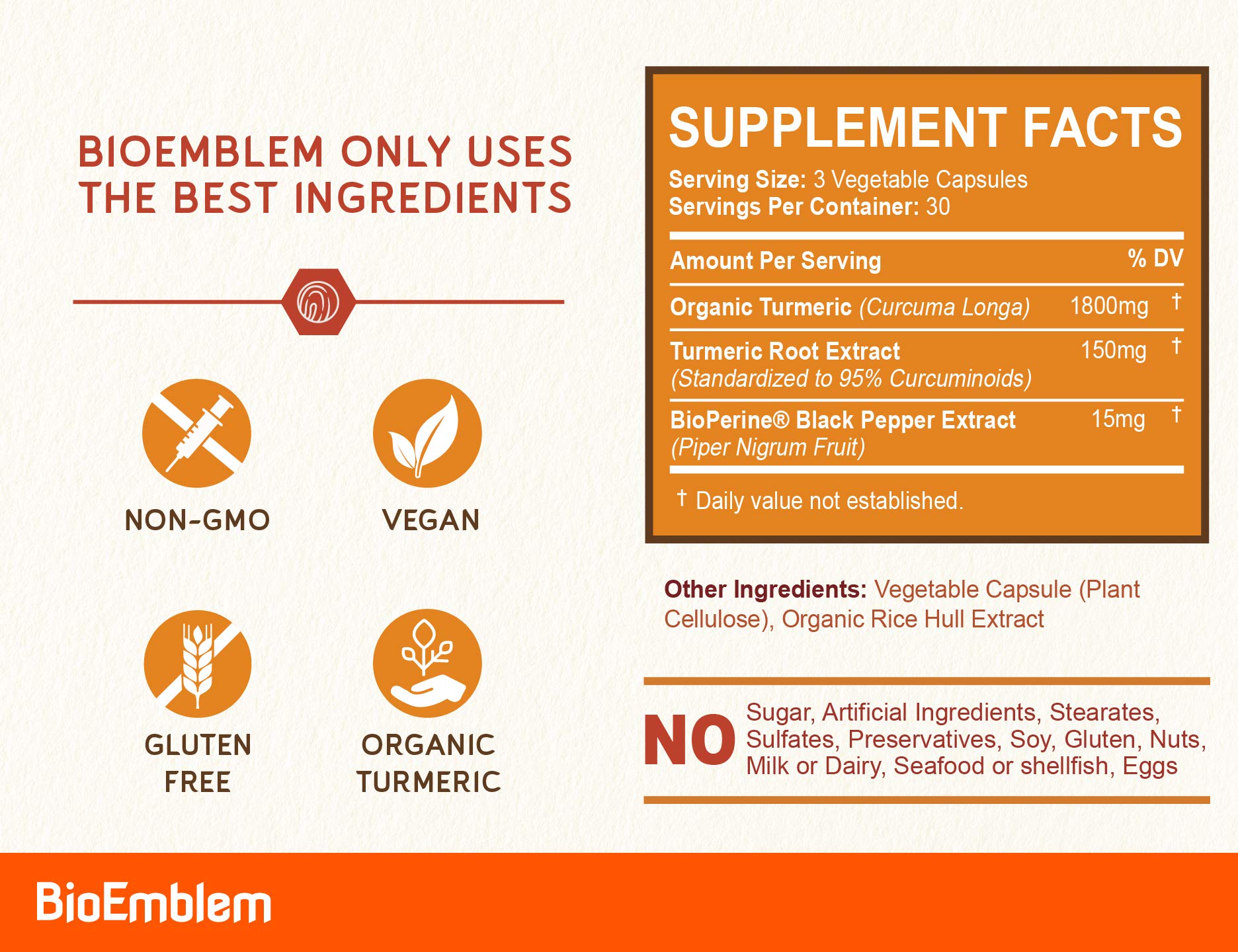 Label highlights organic turmeric and 95% curcuminoids.