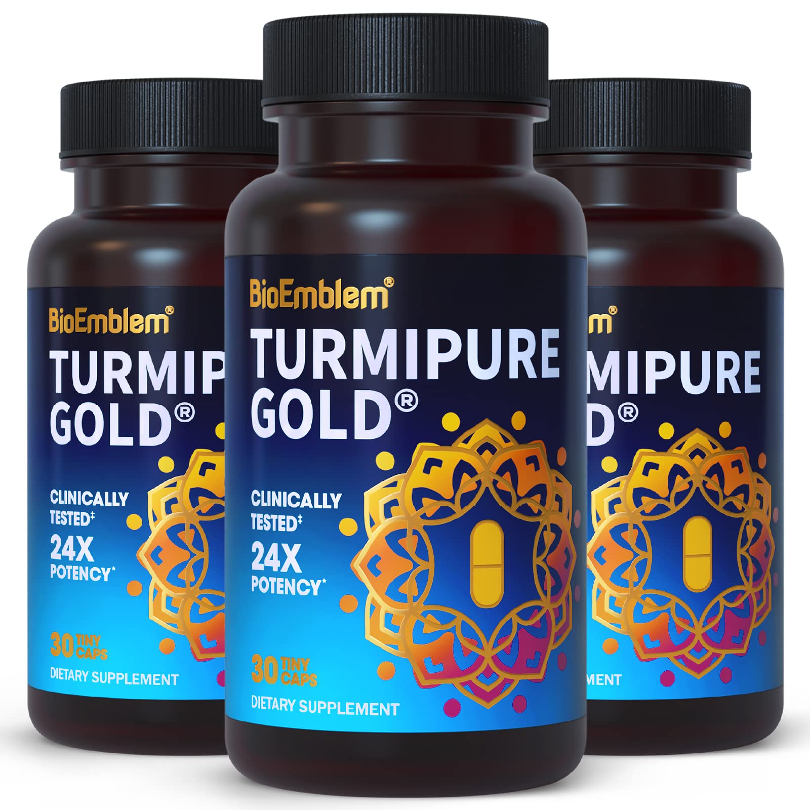 BioEmblem TurmiPure Gold bottle front view for easy daily joint support.