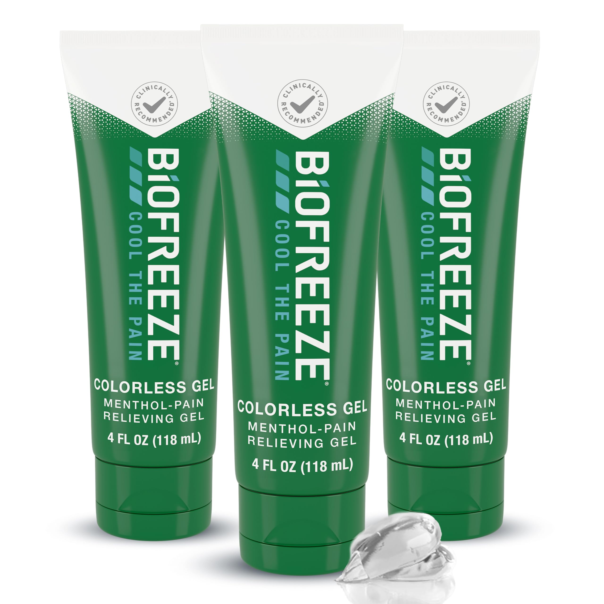 Biofreeze gel bottle close-up for fast cooling pain relief.