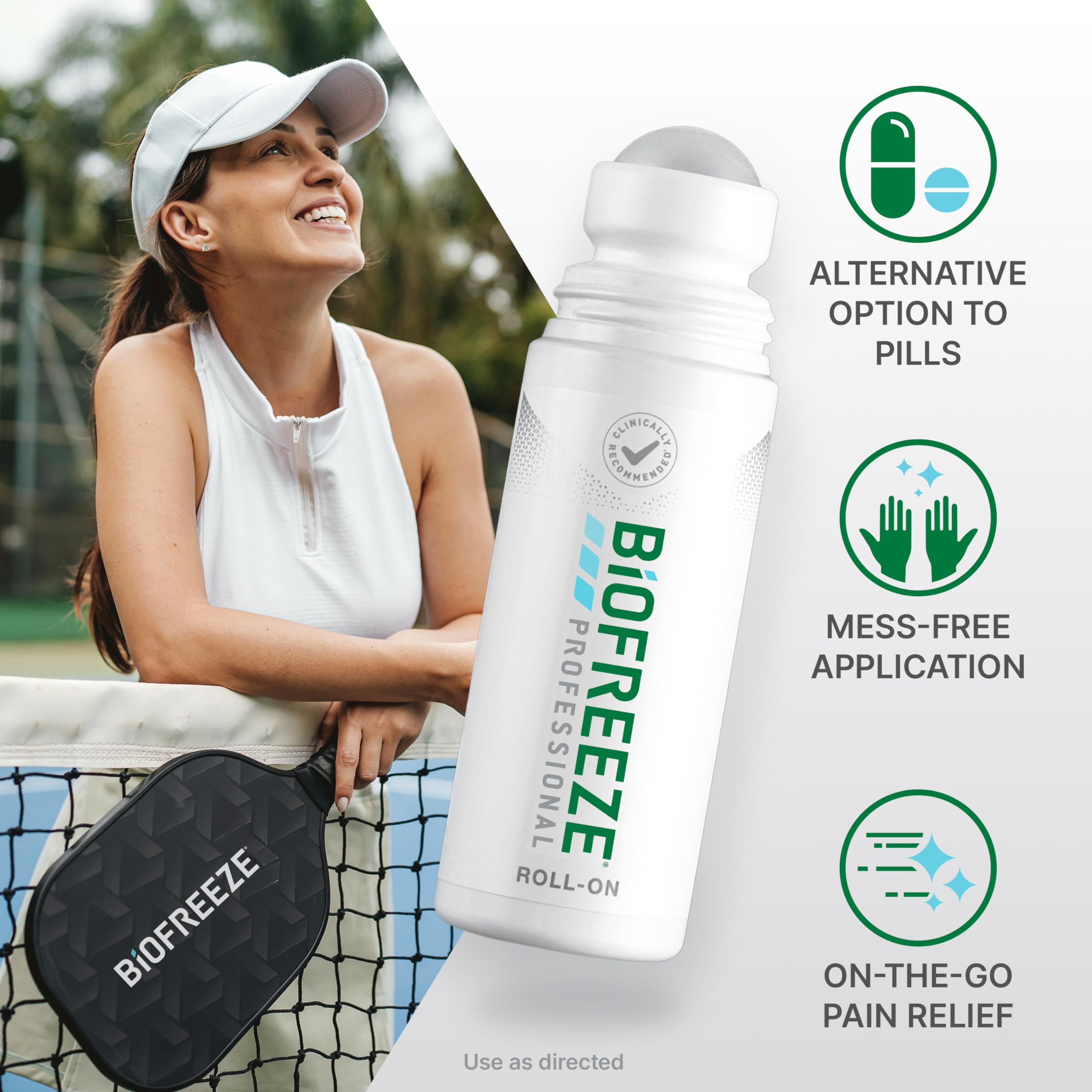 Biofreeze Professional Roll-On on the neck for cooling comfort.
