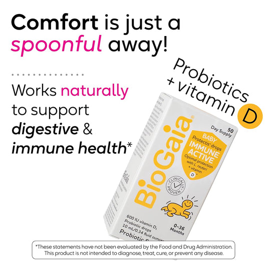 BioGaia Immune Active packaging highlighting vitamin D benefits for immunity.