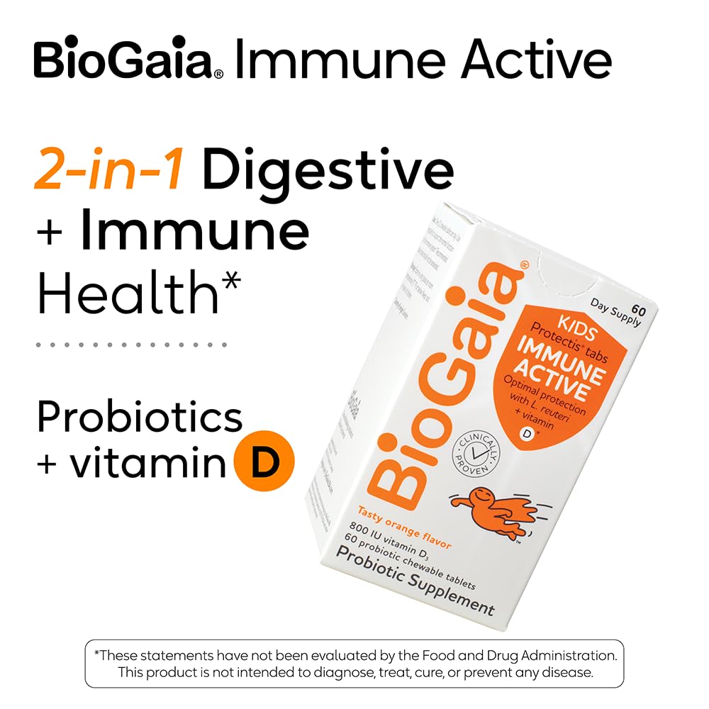 Close-up of BioGaia Immune Active Kids orange chewables texture and flavor.