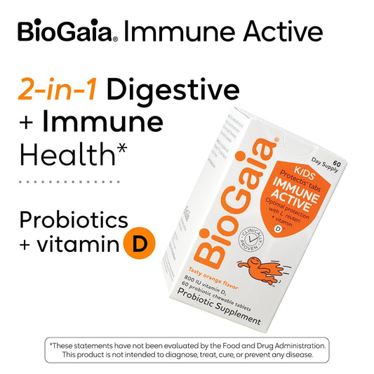 Close-up of BioGaia Immune Active Kids orange chewables texture and flavor.