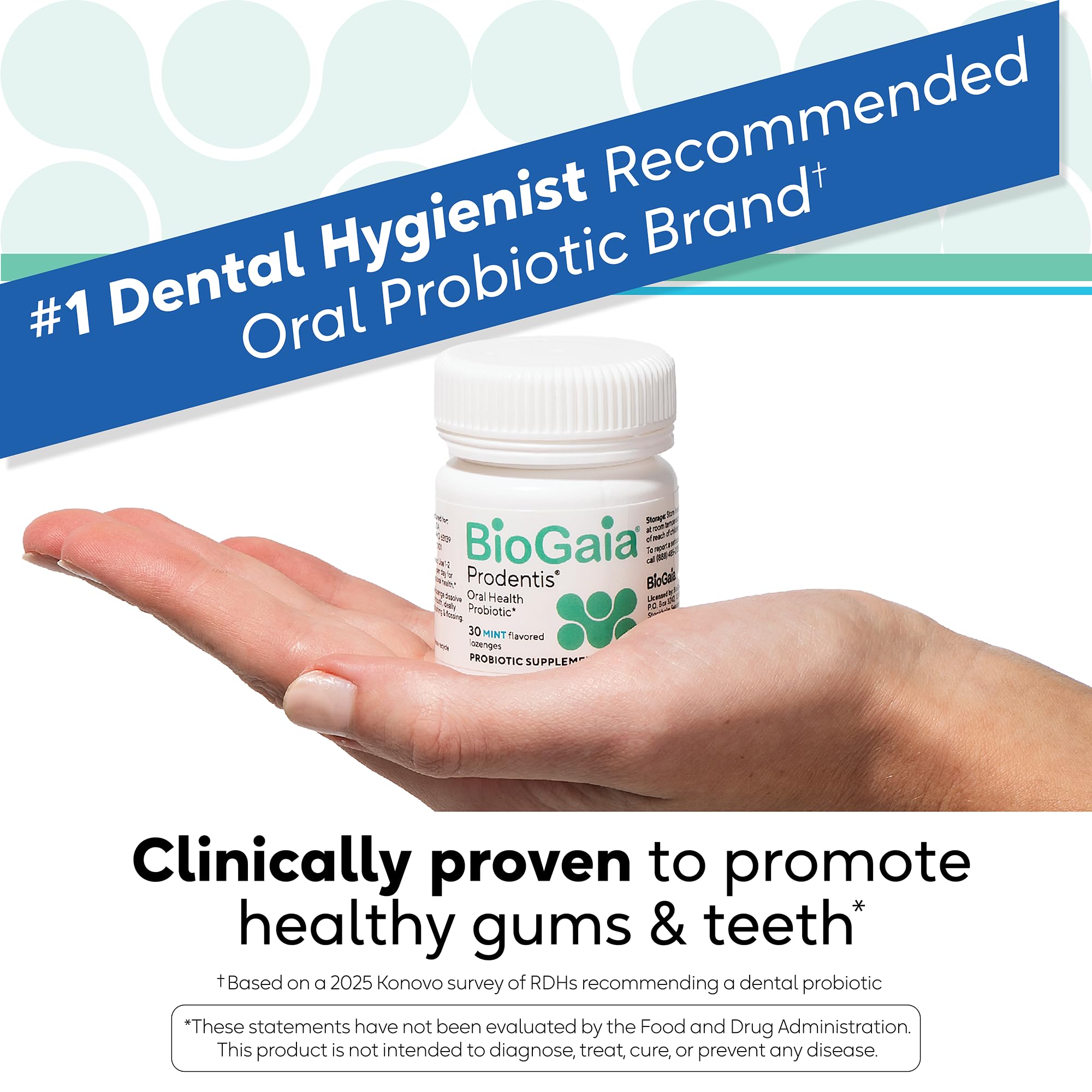 BioGaia Prodentis lozenges mint pack-front for convenient daily use.