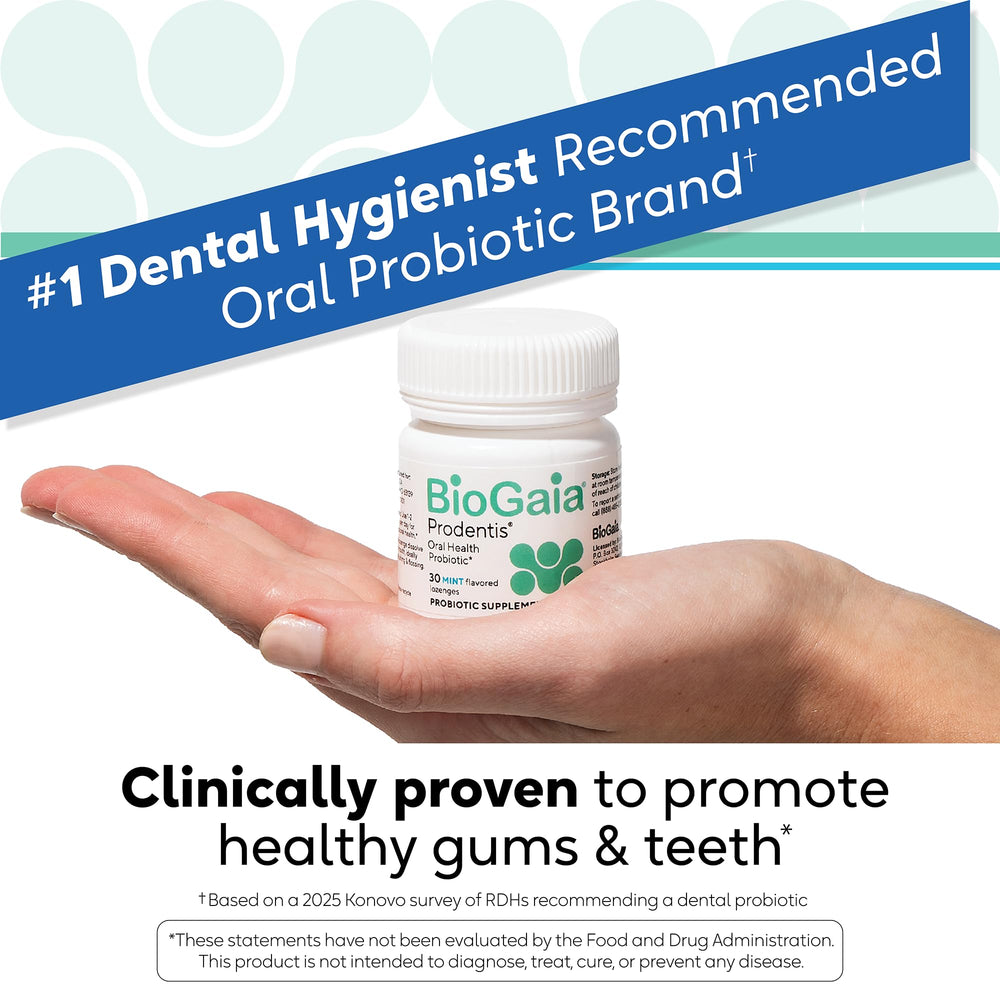 BioGaia Prodentis lozenges mint pack-front for convenient daily use.