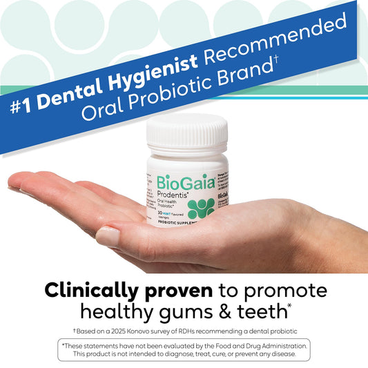 BioGaia Prodentis lozenges mint pack-front for convenient daily use.