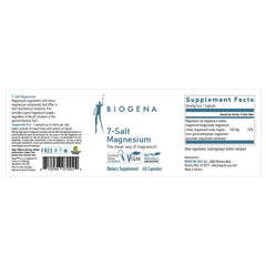 BIOGENA 7-Salt Magnesium capsules poured, illustrating vegan formula supporting enzyme activity.