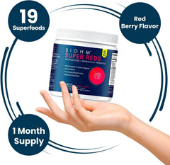 BIOHM Super Reds prebiotics and probiotics support gut-friendly nutrition.