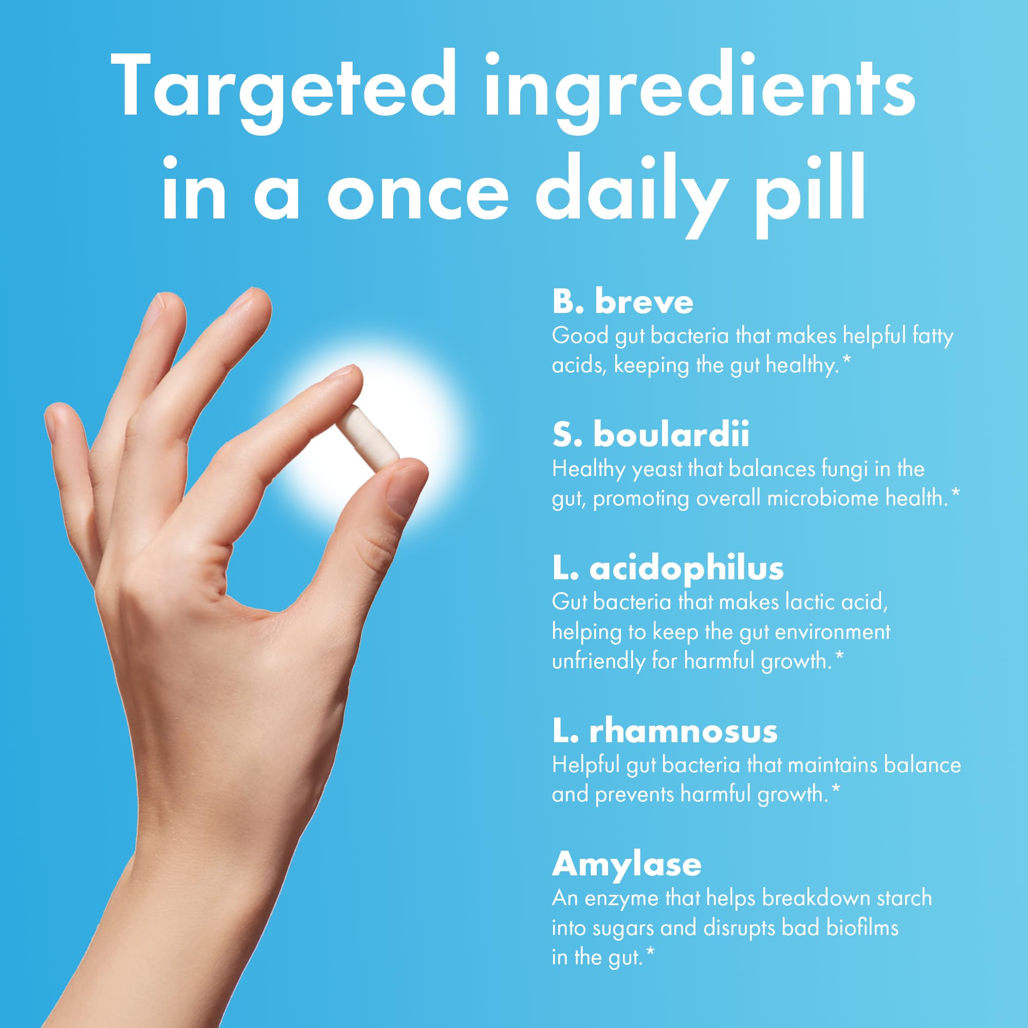 BIOHM Total Probiotic label detail shows non-GMO, shelf-stable, USA-made quality.