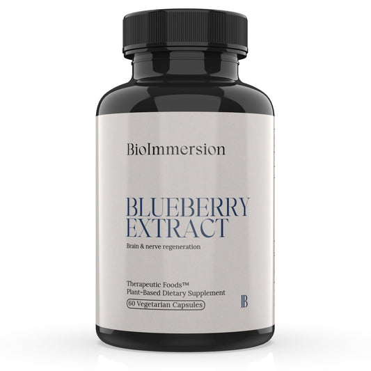 BioImmersion blueberry extract bottle showing 80:1 anthocyanin concentration for cognitive support