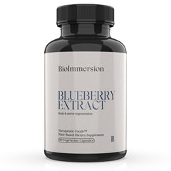 BioImmersion blueberry extract bottle showing 80:1 anthocyanin concentration for cognitive support