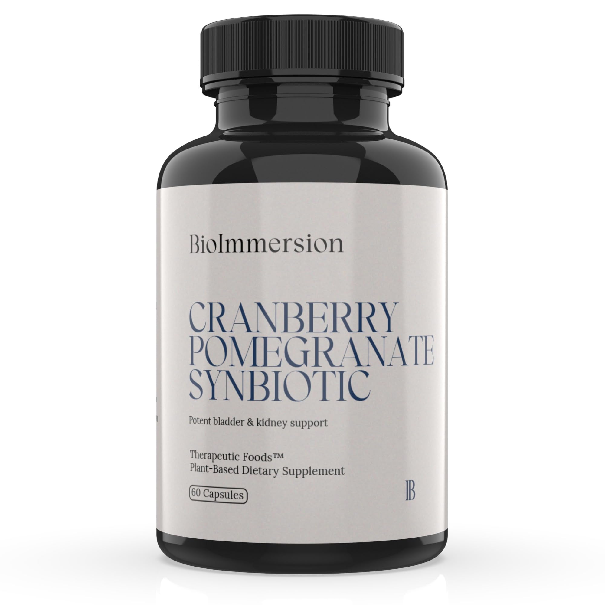 BioImmersion Cranberry Pomegranate Synbiotic bottle label highlights clean-label plant-based ingredients.