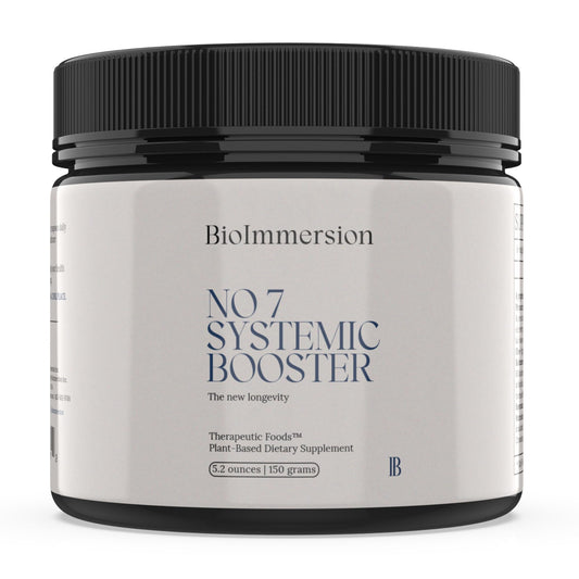 BioImmersion No 7 Systemic Booster bottle, clean label for daily immune and digestive support.