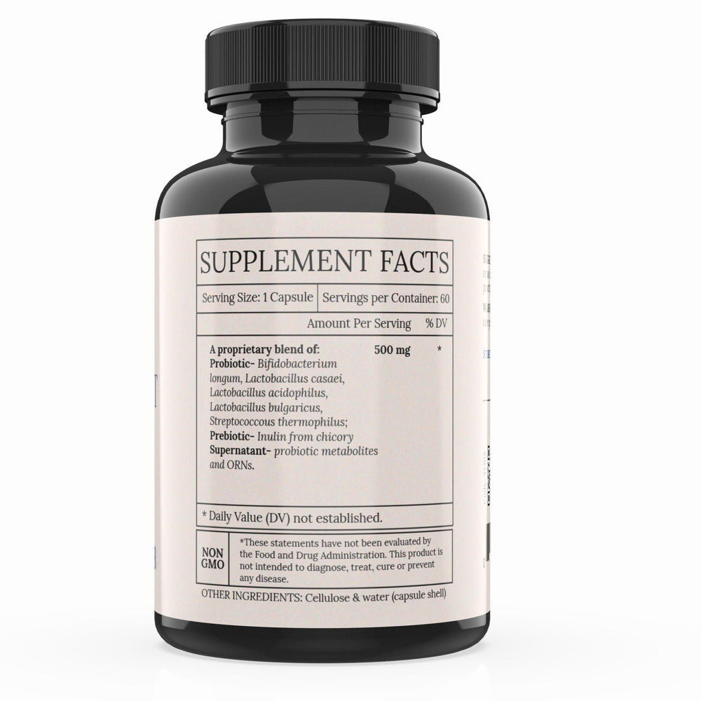 BioImmersion Supernatant Synbiotic capsules promoting gut balance and regularity.