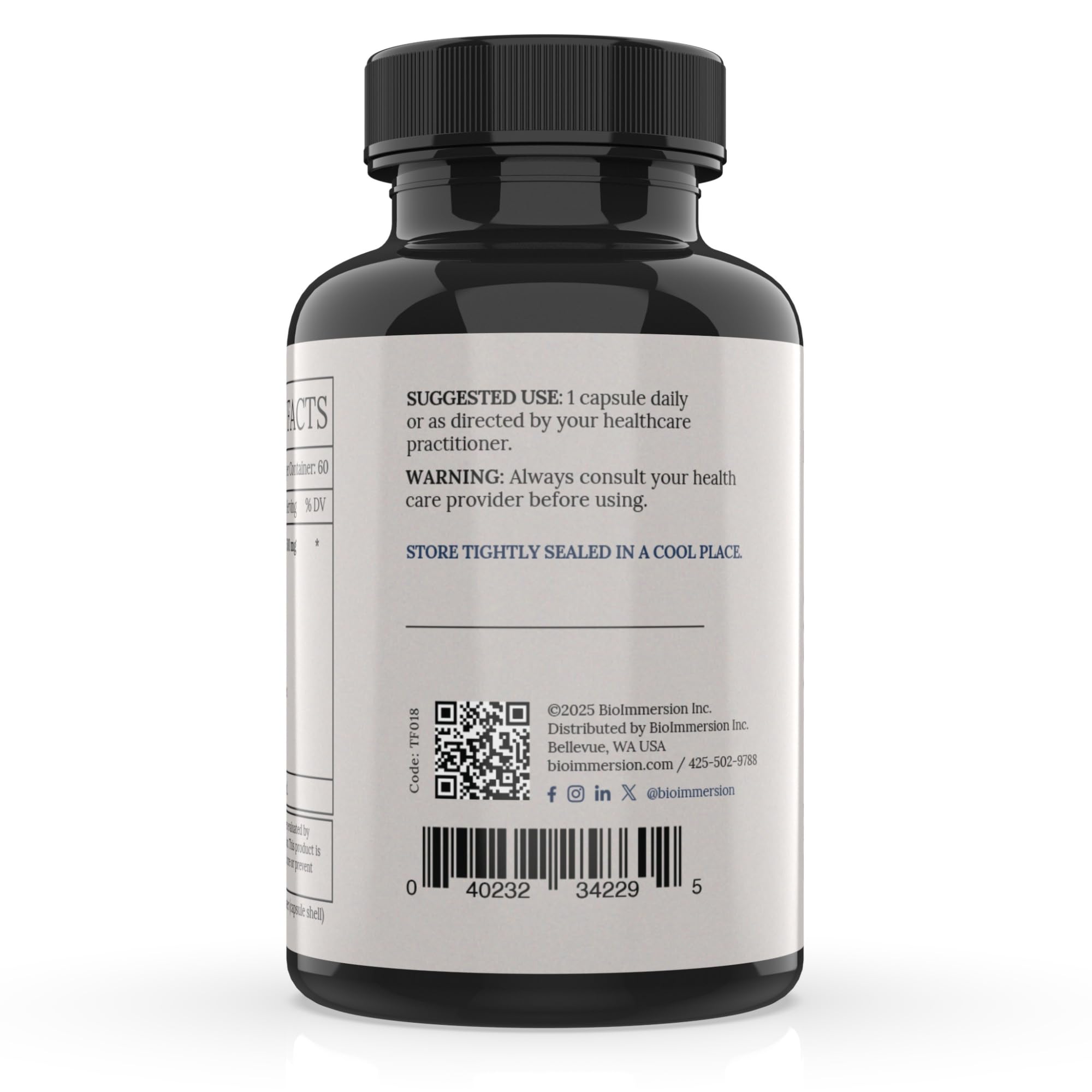 BioImmersion Supernatant Synbiotic packaging highlights vegan, gluten-free formulation.
