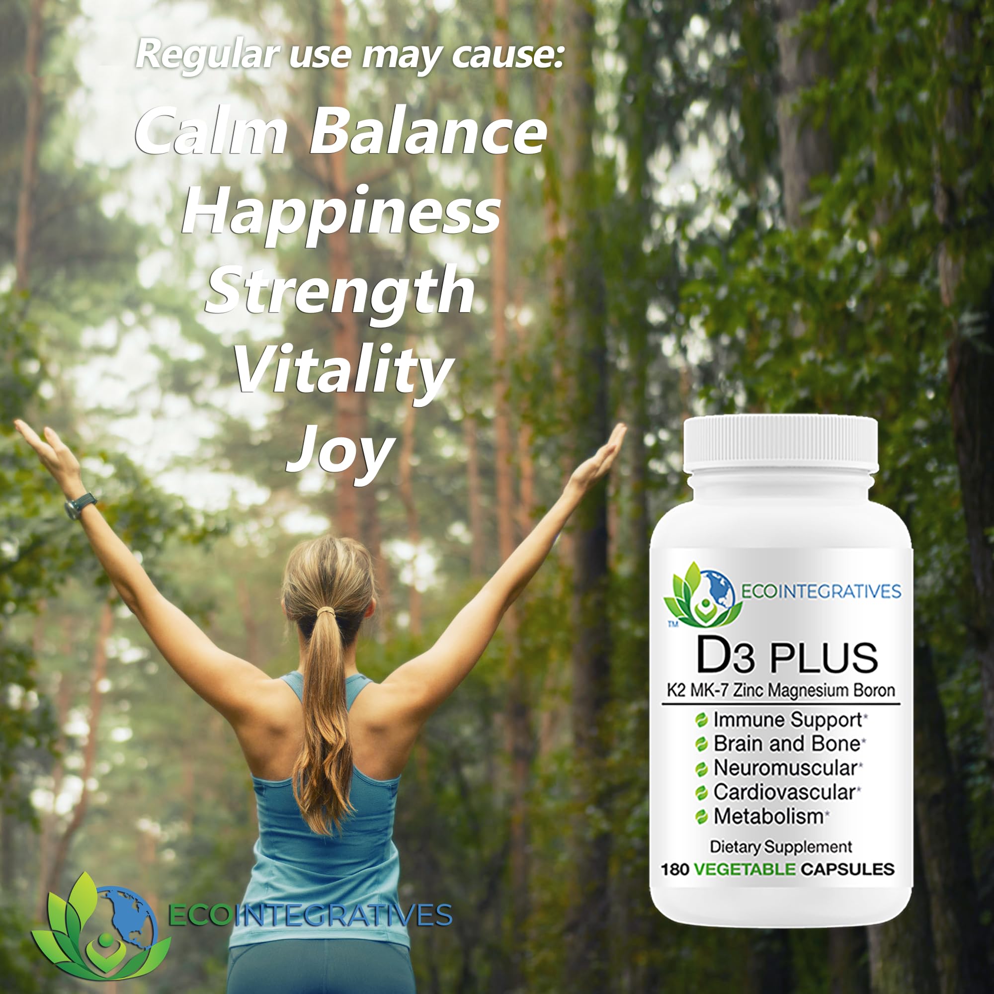 BioInnovations Bio-D3 Plus vegan capsules on table highlighting boron and zinc support.