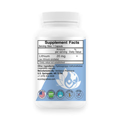 Lithium Oro 20 mg label front highlights dosage information for memory support