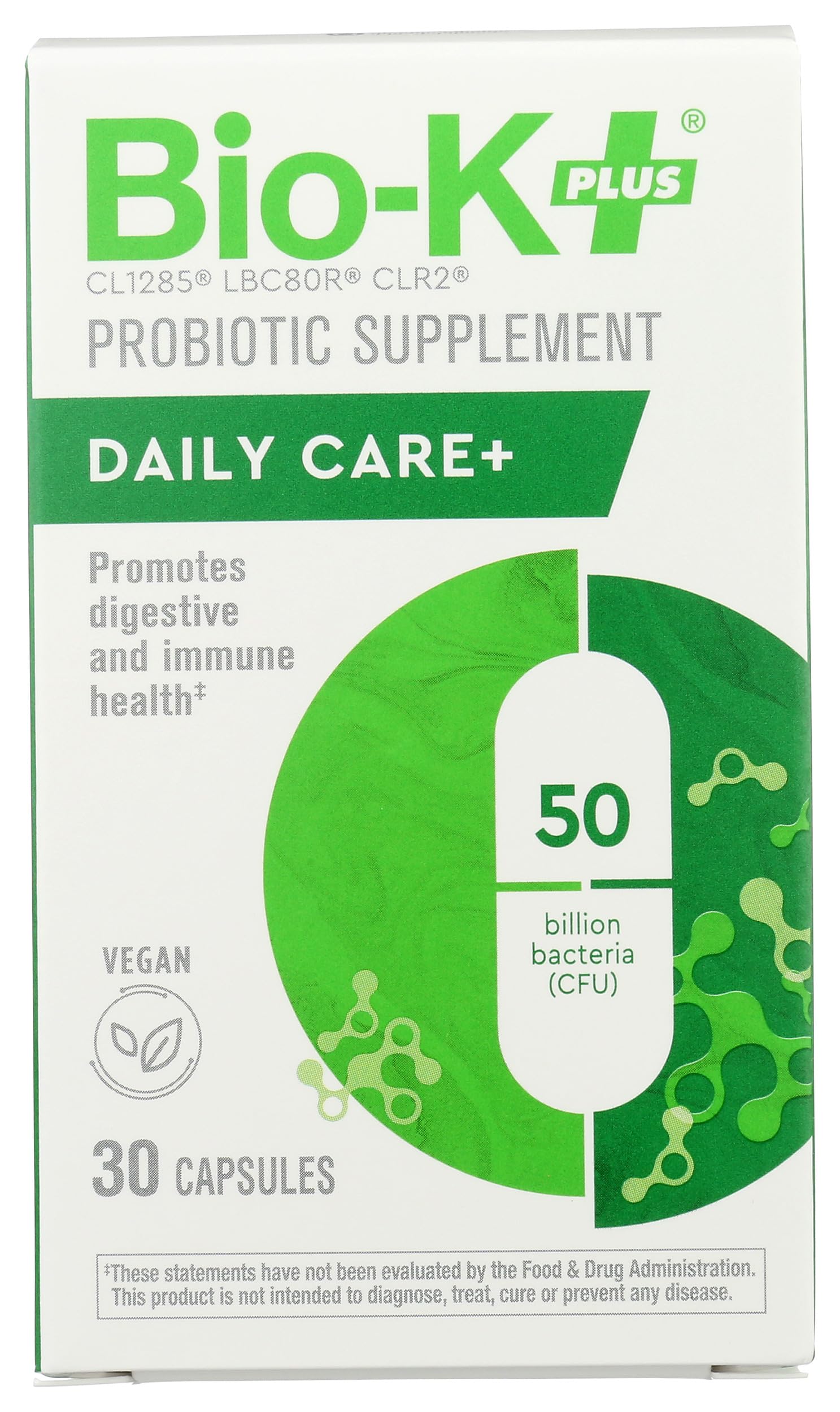 Bio-K Plus Dailycare bottle front highlighting 50 billion probiotic cultures