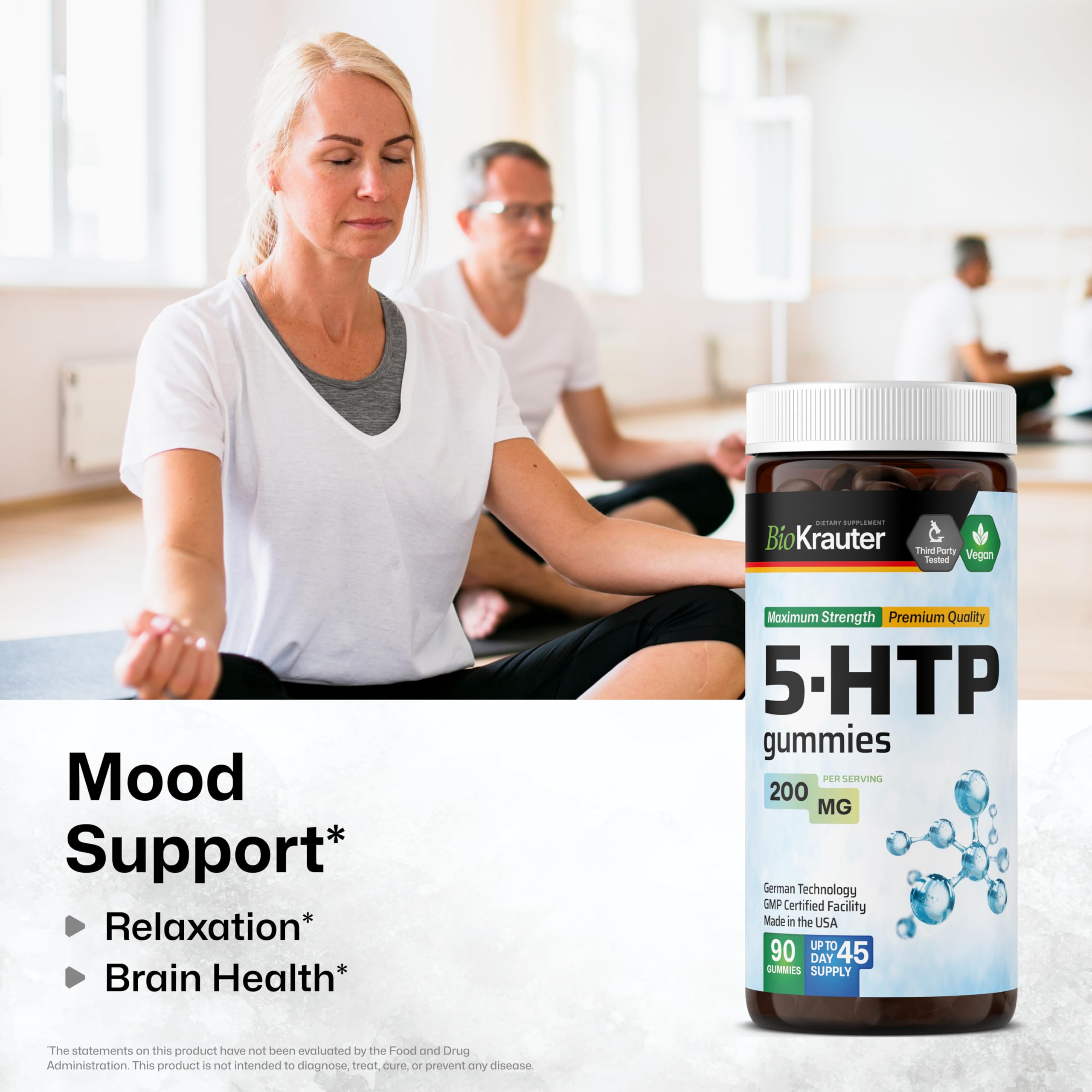 BIO KRAUTER 5-HTP gummies closeup reveals a soft, chewy texture for daily use.