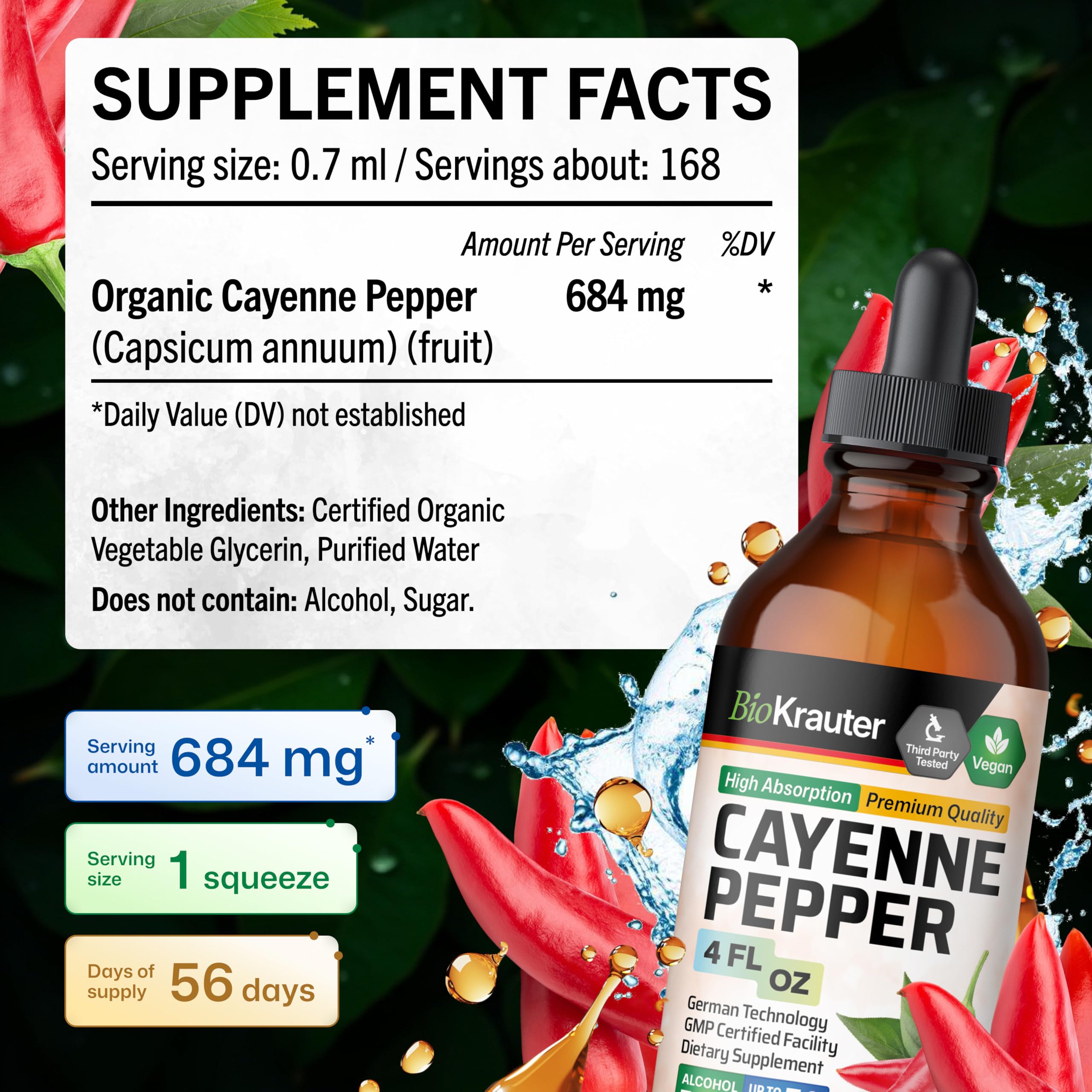 BIO KRAUTER Cayenne Drops are ready for water-dilution; mix with water or juice.