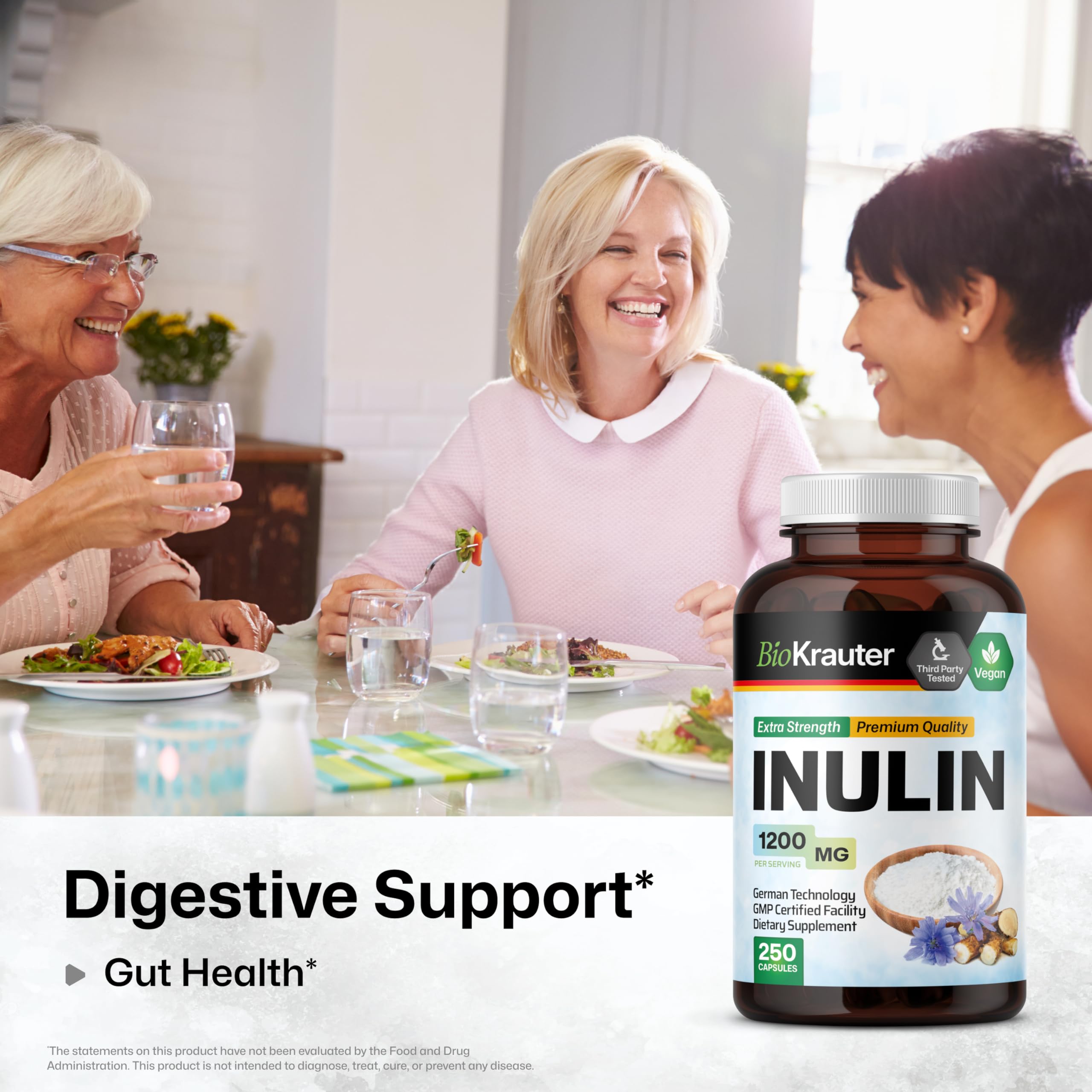 BIO KRAUTER chicory root inulin capsules highlight a natural prebiotic source for gut health.