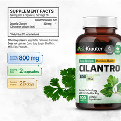 BIO KRAUTER Cilantro capsules label closeup emphasizes clean, minimal ingredients