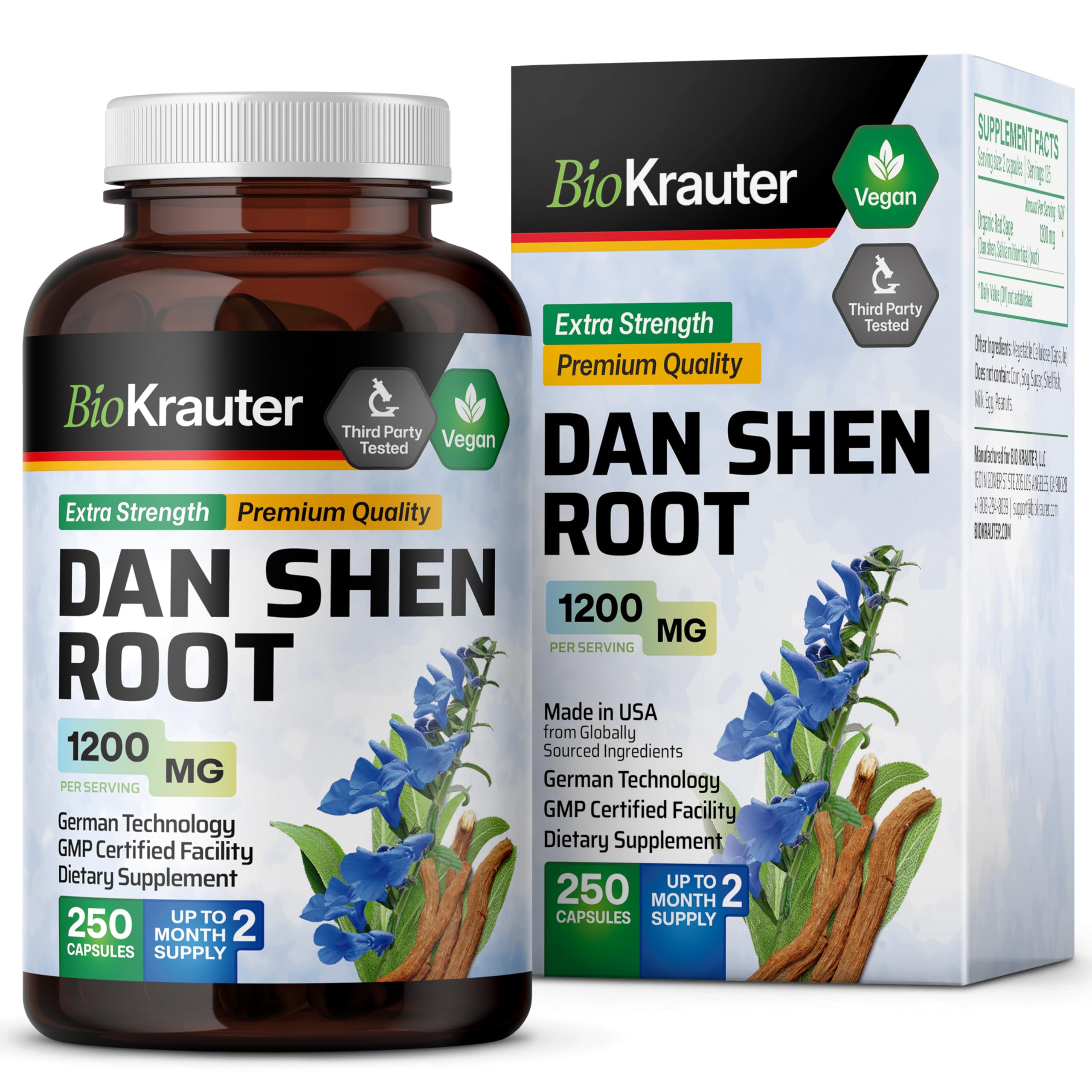 Top of BIO KRAUTER Dan Shen root capsules bottle for easy daily intake