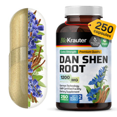 BIO KRAUTER Dan Shen root capsules bottle front showing vegan antioxidant support