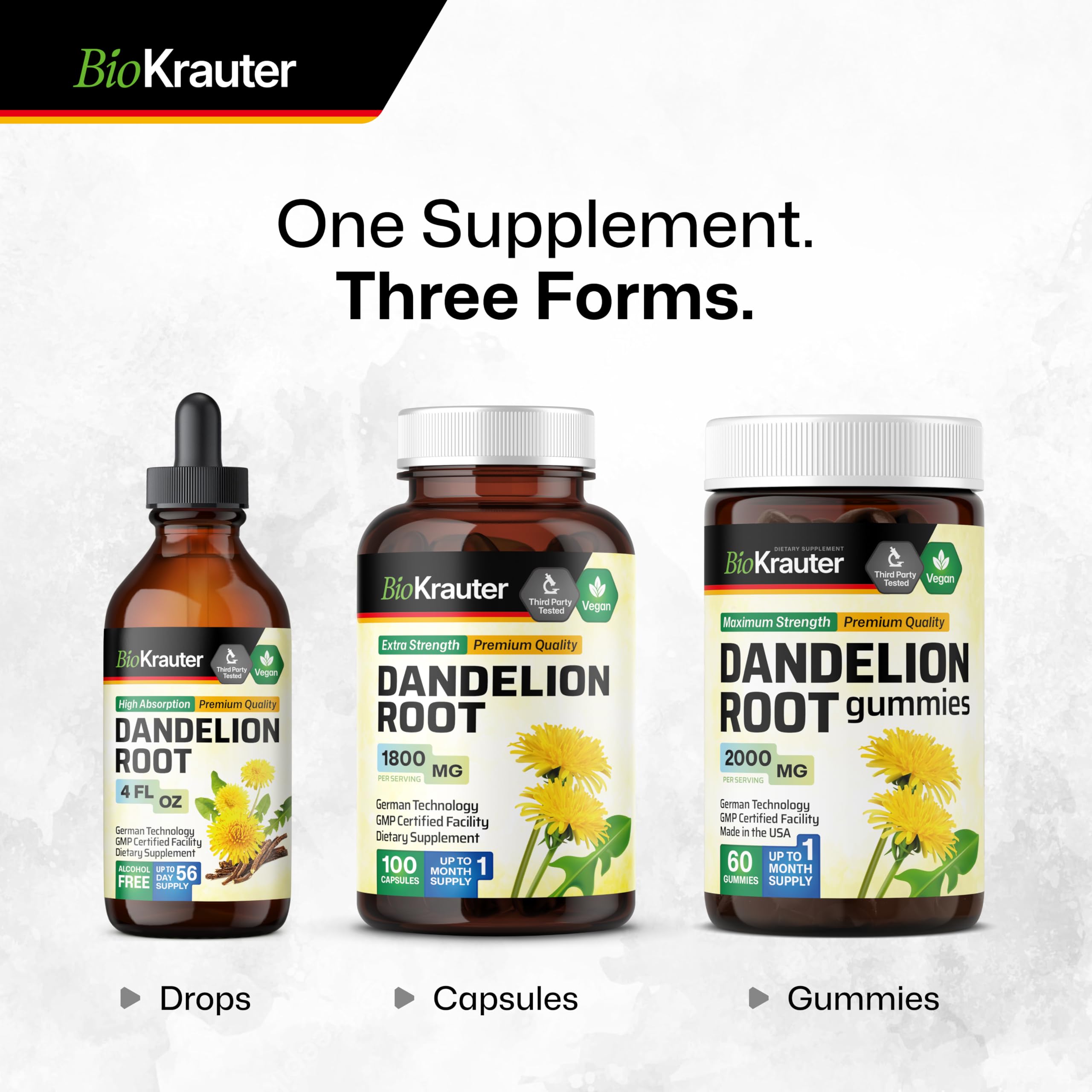 BIO KRAUTER label side view emphasizes three-ingredient formula.
