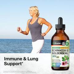 BIO KRAUTER Echinacea Goldenseal dropper showing glycerin-based, smooth-tasting drops.