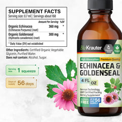 BIO KRAUTER Echinacea Goldenseal label highlights vegan, non-GMO formulation.