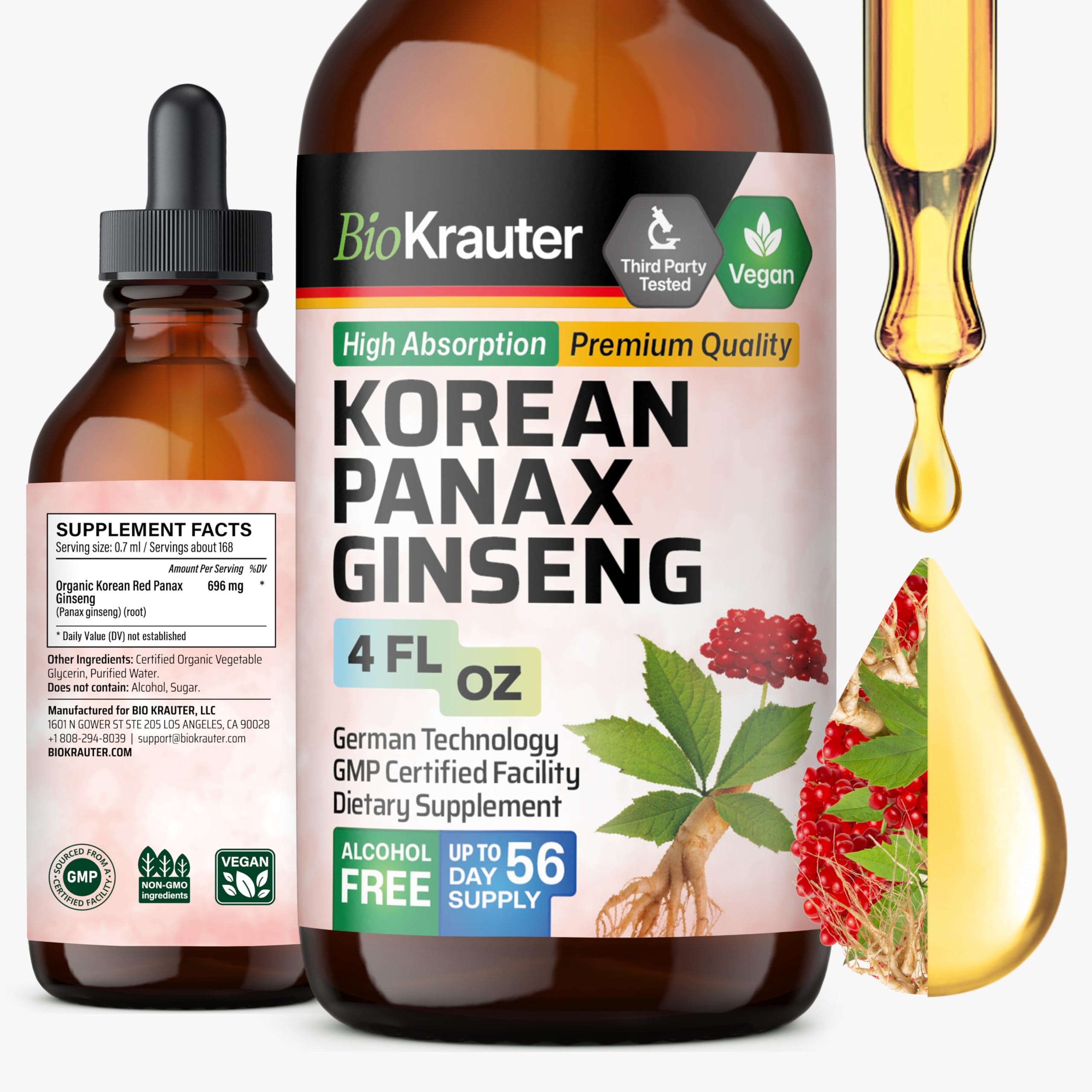 BIO KRAUTER Ginseng liquid drops bottle for convenient daily energy support