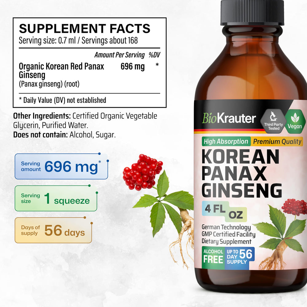 BIO KRAUTER Ginseng root detail highlighting Korean Red Panax for natural energy support
