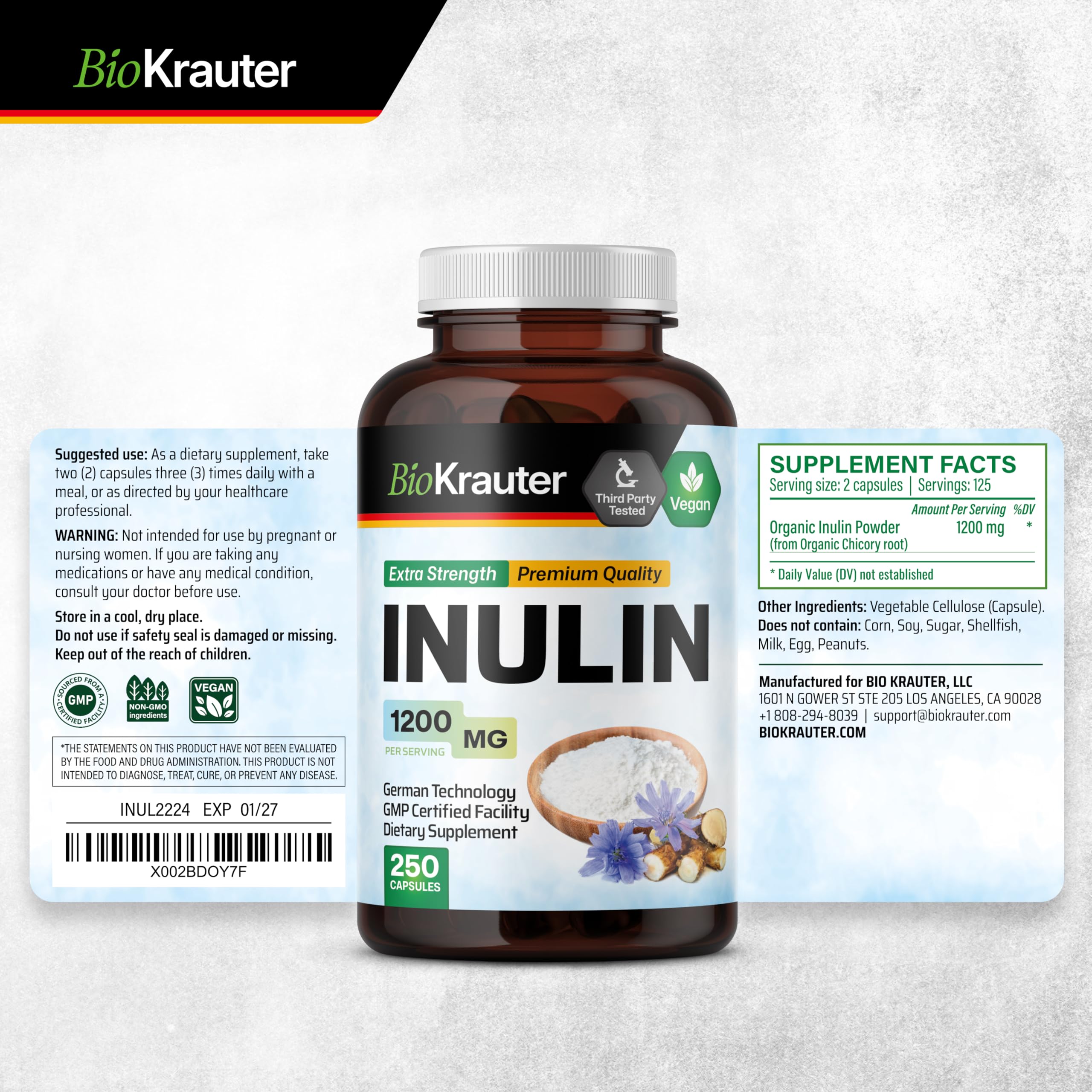 BIO KRAUTER globally sourced ingredients seal communicates natural origins.