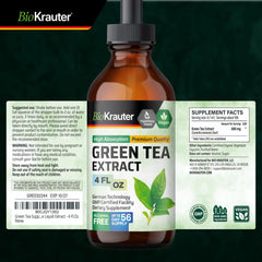 BIO KRAUTER Green Tea Extract liquid bottle and glass ready for serving