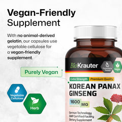 BIO KRAUTER Korean Red Ginseng Capsules with glass of water for easy ingestion.