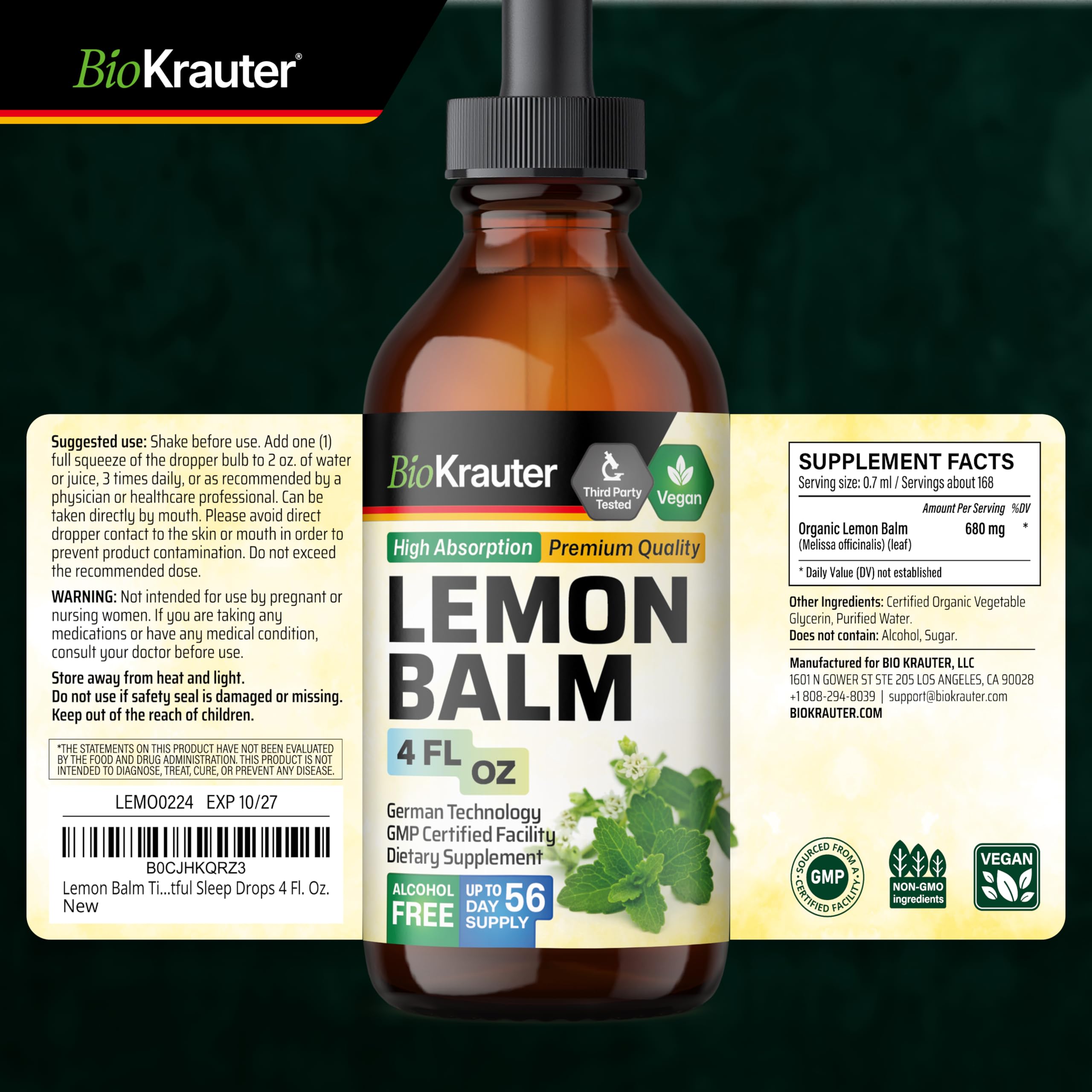 BIO KRAUTER Lemon Balm Tincture packaging on display