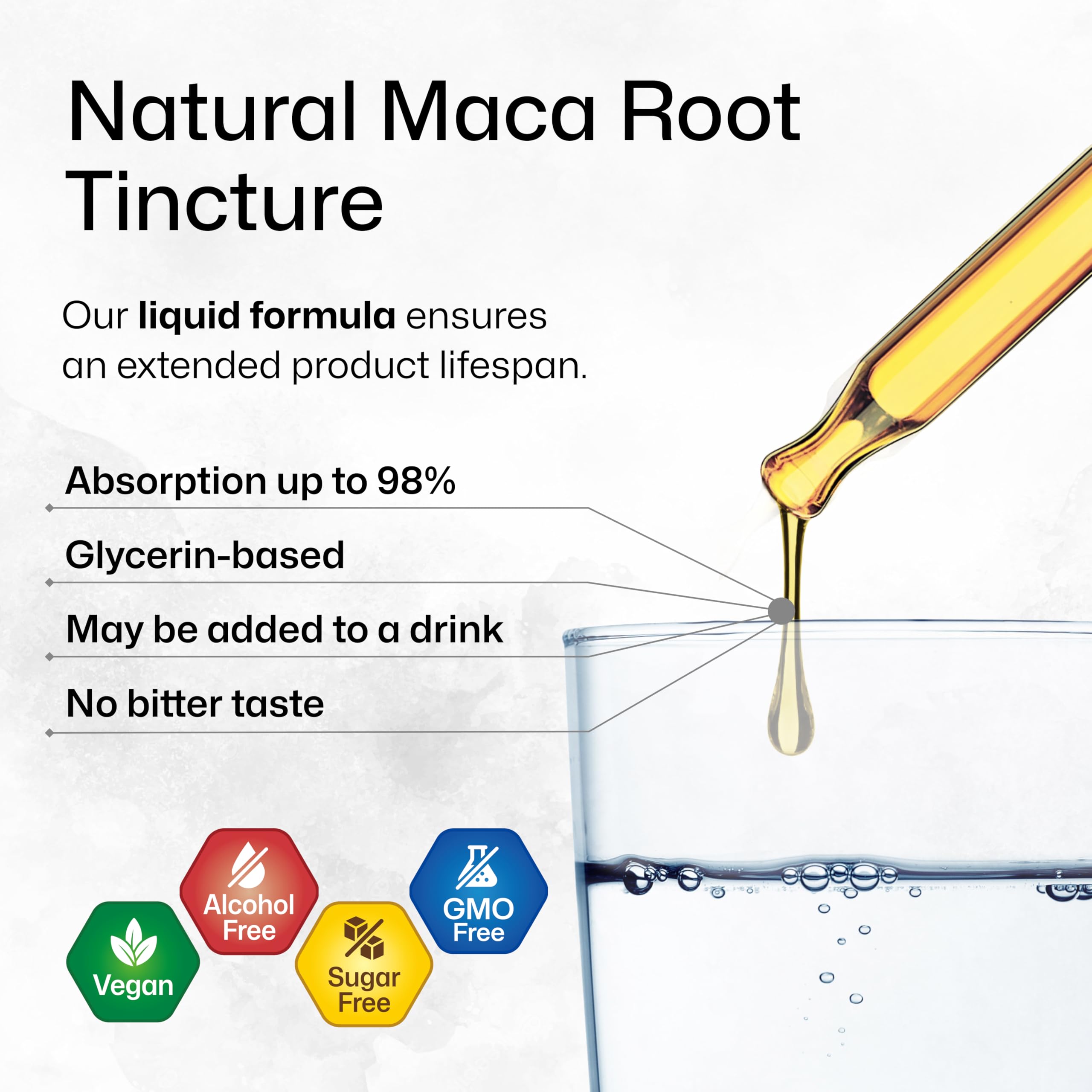 BIO KRAUTER Maca Root Liquid Drops bottle close-up shows smooth flavor.