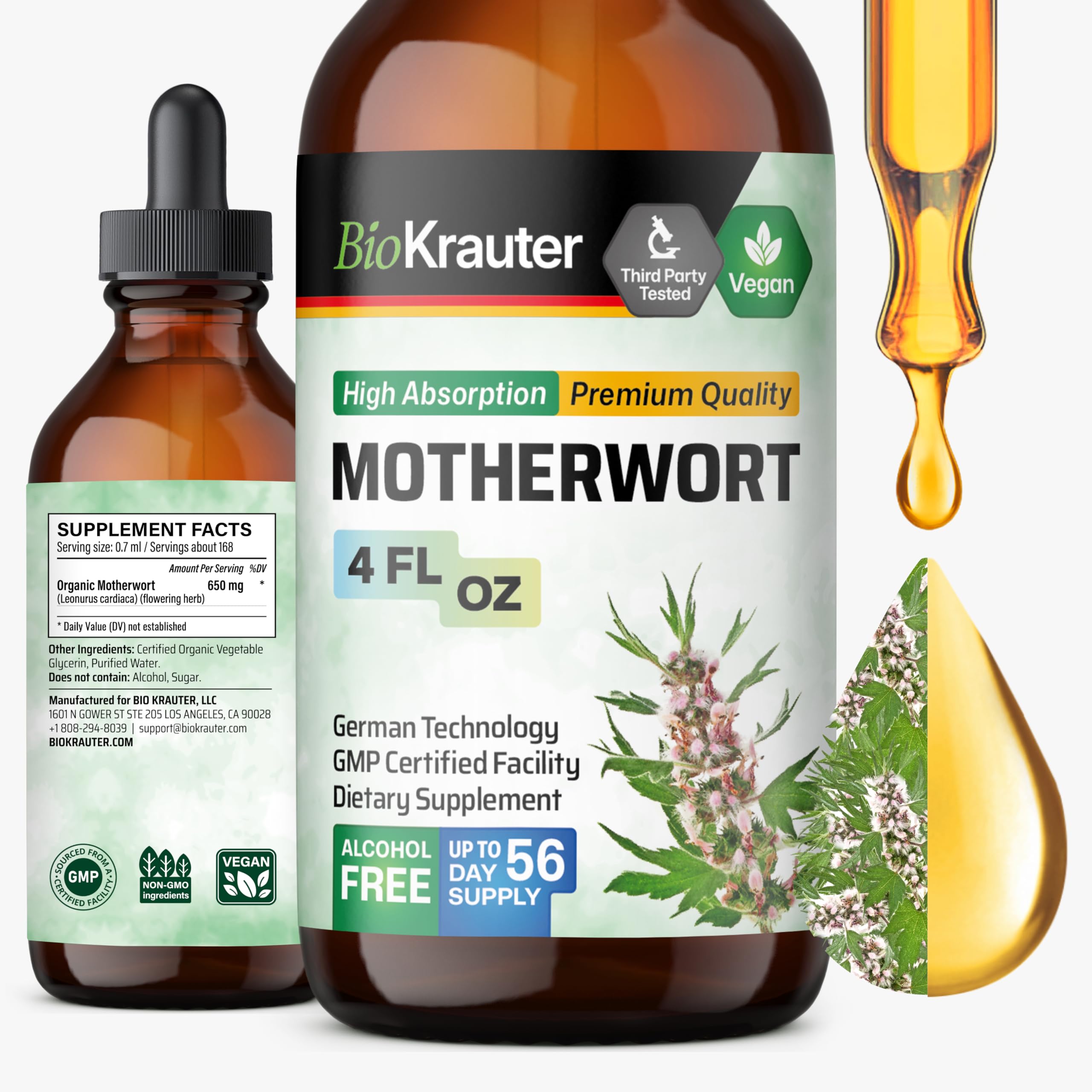 BIO KRAUTER motherwort bottle front for daily women's wellness and mood support.