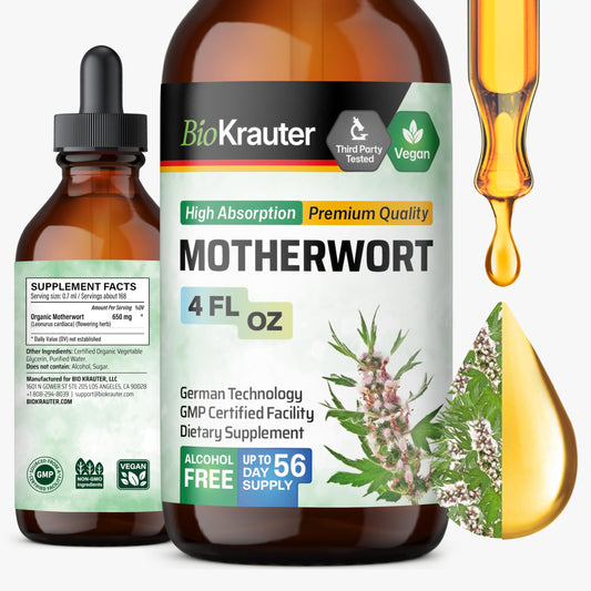 BIO KRAUTER motherwort bottle front for daily women's wellness and mood support.