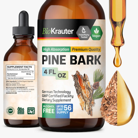 Biokrauter Pine Bark Extract Drops bottle ready for daily antioxidant support.