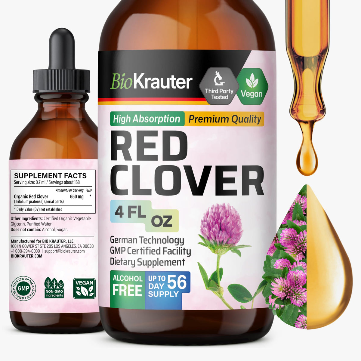 BIO KRAUTER red clover tincture bottle highlighted for menopause wellness support
