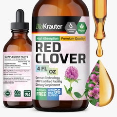 BIO KRAUTER red clover tincture bottle highlighted for menopause wellness support