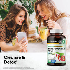 BIO KRAUTER Sarsaparilla capsules shown, easy-to-swallow vegan format