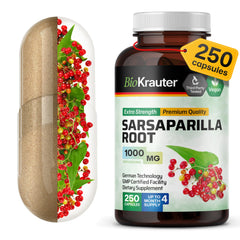 BIO KRAUTER Sarsaparilla bottle with 1000 mg capsules for daily wellness