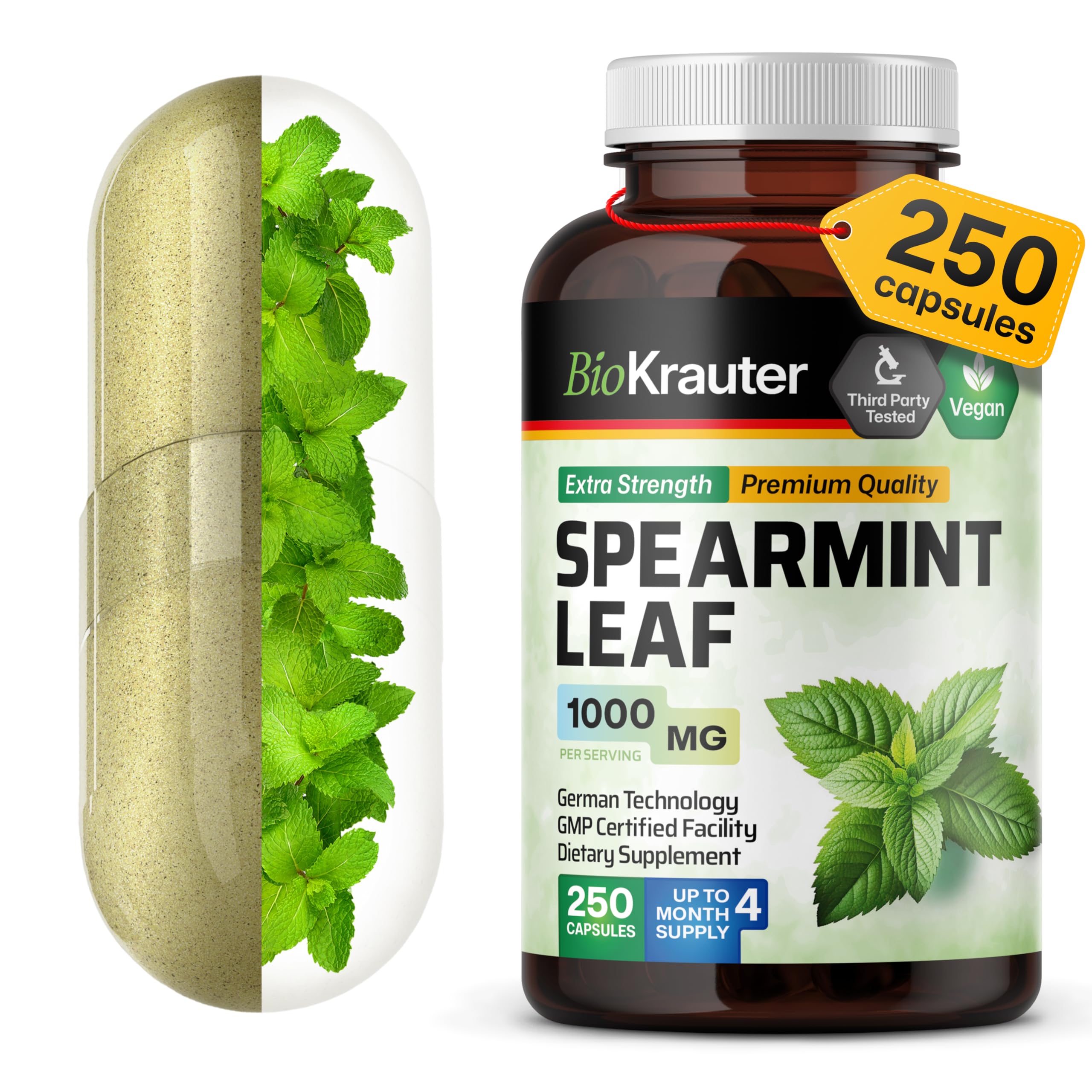 BIO KRAUTER bottle of spearmint capsules for daily digestion support